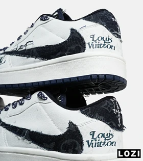 کفش کتانی مردانه و زنانه سفید سرمه ای NIKE LOUIS VUITTON x travis scott