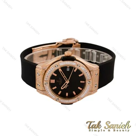 ساعت هابلوت زنانه فول نگین باگتی رزگلد مشکی Hublot-5131-L