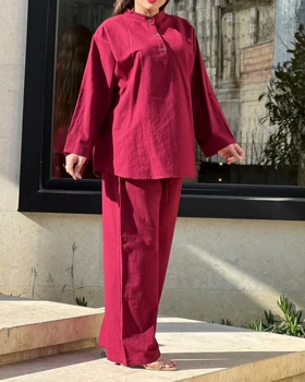 ست بلوز شلوار لینن عسل 2043