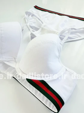 ست شورت و سوتین فنر دار نخ پنبه نواردوزی سفید میسا