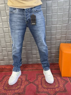 شلوار جین مردانه اسلیم فیت RAF SIMONS آبی ساده 002