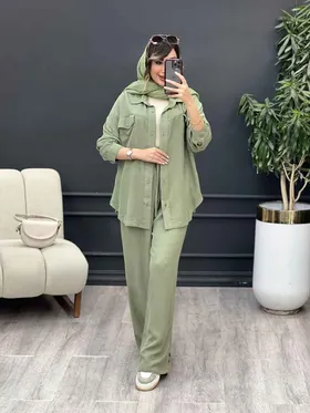 ست مانتو و شلوار دو جیب پایین بند