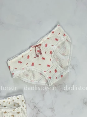 شورت اسلیپ نخ پنبه عروسکی سفید پنککی طرح خرسی