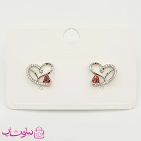 گوشواره دخترانه میخی ژوپینگ قلبی سیلور قرمز