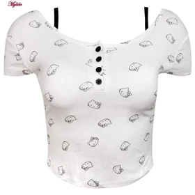 کراپ تیشرت آستین کوتاه زنانه مدل کیتی رنگ سفید ماییلدا کد 5262-5039