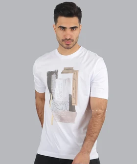تیشرت سفید طرح دار مردانه 1272
