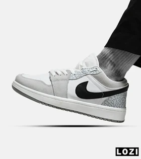 کفش کتانی مردانه و زنانه سفید طوسی مشکی نایک NIKE jordan 1