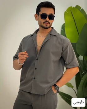 پیراهن مردانه لینن استین کوتاه_کد4385