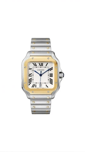 ساعت کارتیر سانتوس فلزی مردانه دورنگ طلایی صفحه سفید Cartier Santos metal