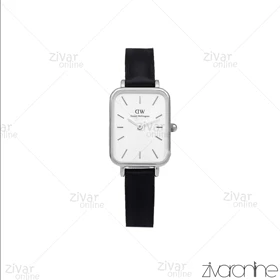 ساعت دنیل ولینگتون زنانه کوادرو قاب سیلور صفحه سفید بند چرم 106249