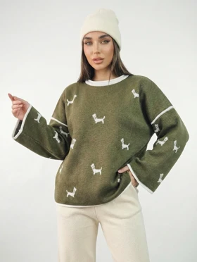 بلوز بافت ریزبافت ترک یقه گرد طرح سگ