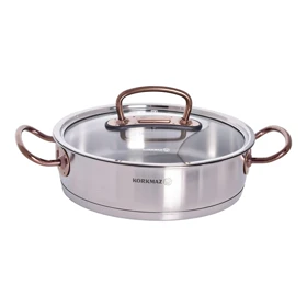 سرویس قابلمه 8 پارچه کرکماز، جنس بدنه استیل، دارای دسته پرچ شده، کفه سه لایه و طراحی مناسب جهت پخش بهتر گرما، مدل پرولاین proline ، سایز قابلمه‌ها 16، 20، 24، سایز تابه دو دسته 24