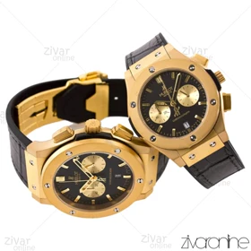 ست ساعت هابلوت کلاسیک فیوژن سه موتوره مشکی طلایی بند چرمی 102200