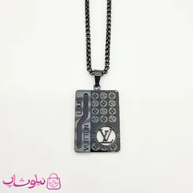 گردنبند مردانه لویی ویتون مشکی با پلاک مستطیل