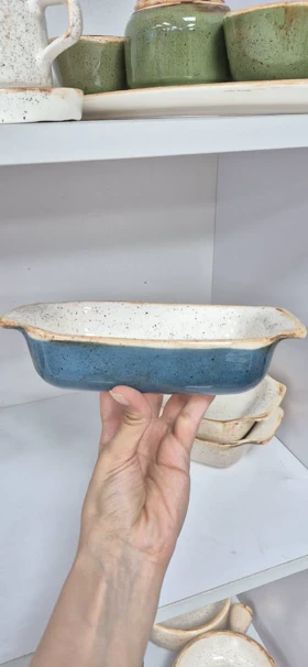 ظرف سرو مستطیل سرامیک روستیک (آبی)