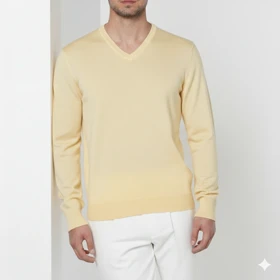 پلیور بافت یقه هفت زرد کره ای مردانه