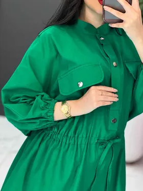 مانتو لینن کمرگت پیراهنی
