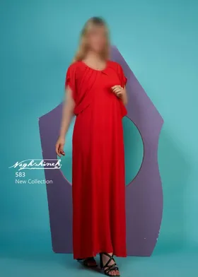 پیراهن بارداری و شیردهی بلند حریر شنل دار آستین کوتاه کد 0263