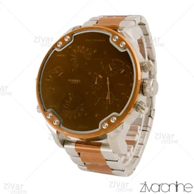 ساعت دیزل مردانه هفت موتوره دورنگ رزگلد صفحه قهوه ای 104505