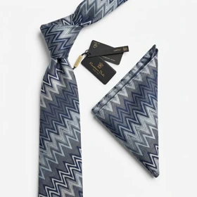 کراوات و پوشت دستدوز طرح موج برند Massimo Dutti (آبی)