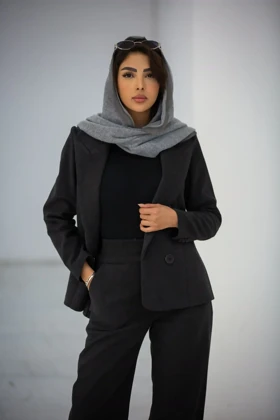 کت زنانه یقه بلیزر بغل چاک (مشکی)