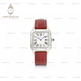 ساعت مچی کارتیه دومونت بند چرمی قرمز صفحه سفید Cartier