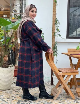 پالتو بلند چهارخانه پشمی کد : 68005