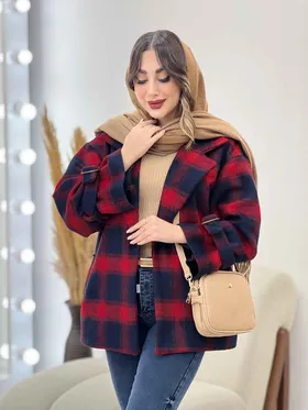 پالتو چهارخونه آستین بند دو جیب