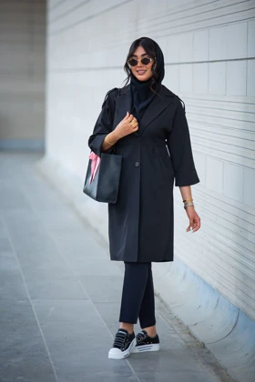 مانتو بزایاق بلند کمر چین‌دار