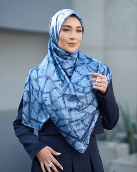 روسری ابریشم ژاکارد قواره 140 30197 (آبی)