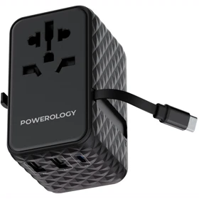مبدل برق چندکاره 2500 وات و شارژر دیواری فست USB و تایپ‌سی 20 وات پاورولوژی PWCUQC028