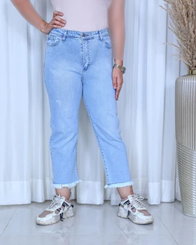 خرید شلوار واید استریت زنانه آبی آسمانی دمپا ریش Sky Blue Wide Straight Jeans کد 910600