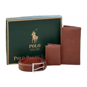 ست هدیه سه تکه مردانه چرمی پولو POLO LUXURY مدل PL293-3 (کیف پول، کمربند، جاکارتی)