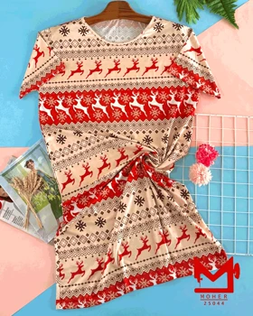 تونیک راحتی سایز بزرگ طرح گوزن کریسمسی