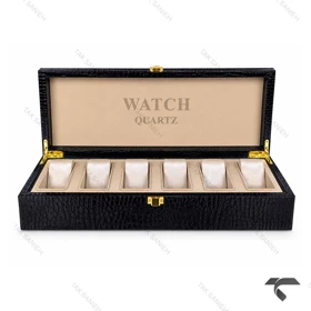 جعبه چرمی طرحدار 6 تایی ساعت مچی مشکی Watches-Box-6-10771-U