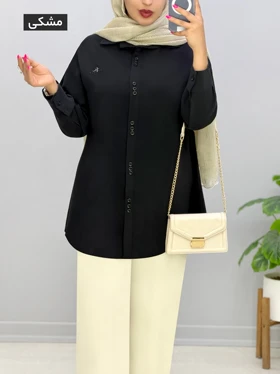 شومیز مانتویی سیلک شیلدا کد 9571220 (مشکی)