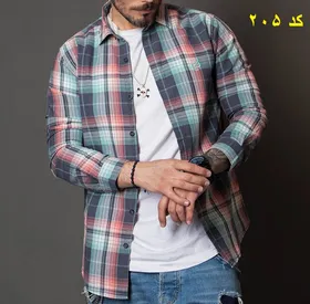 پیراهن چهارخونه نخ پنبه خط سبز