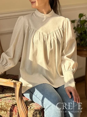 شومیز لینن آستین مچی یقه سه سانت