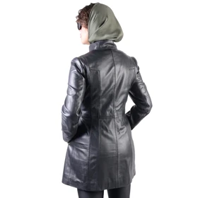 کاپشن چرم زنانه مشکی سمیرا