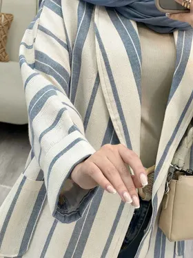 مانتو چهار دکمه راه راه دو جیب