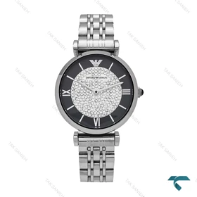 ساعت امپریوآرمانی زنانه استیل صفحه مشکی نگین Armani-6166-L