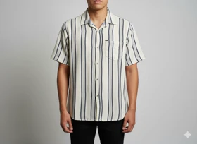 پیراهن مردانه آستین کوتاه راه راه کنفی سورمه ای 714