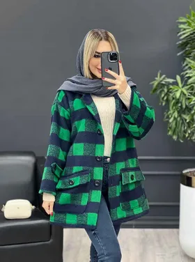 پالتو چهارخونه آستین پاگن