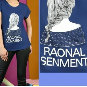 تیشرت زنانه ویسکوز نگین‌دار طرح گیسو