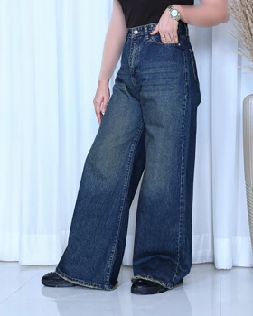 خرید شلوار جین فول بگ زنانه سرمهای تینت پارچه ترک baggy jeans outfit کد 912200
