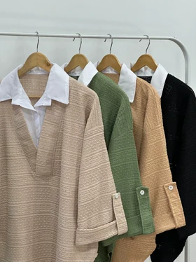 تونیک مانتویی یقه دار سوزندوزی مراکشی