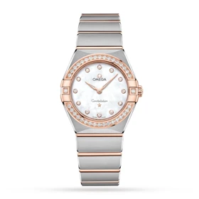 ساعت امگا کانسلیشن زنانه دورنگین دورنگ رزگلد ایندکس نگین Omega Constellation silver Rosegold diamonds