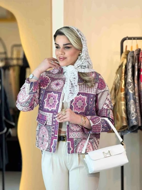 کت ژاکارد کتیبه سرخابی 120516
