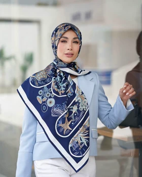 روسری ابریشم توییل (قواره 120)30271 (سرمه ای)