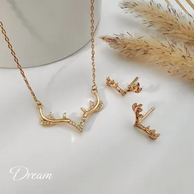 ست گوشواره و گردنبند شاخ گوزن برند دریم کد 365